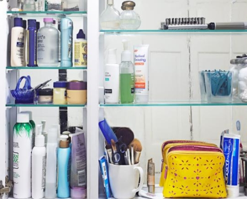 organizing a bathroom cabinet