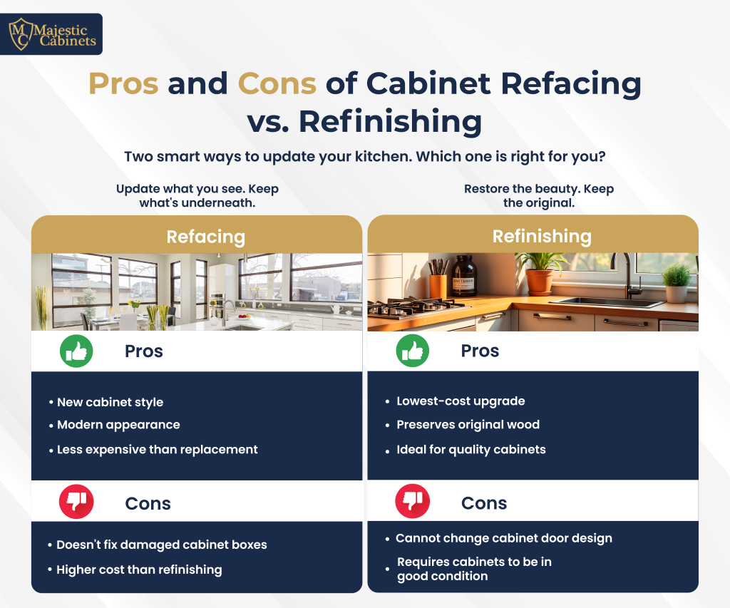 Pros and cons of cabinet refacing vs refinishing