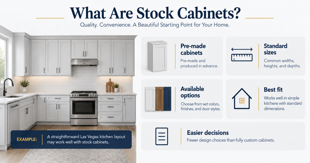 Stock kitchen cabinets with standard sizes and finishes